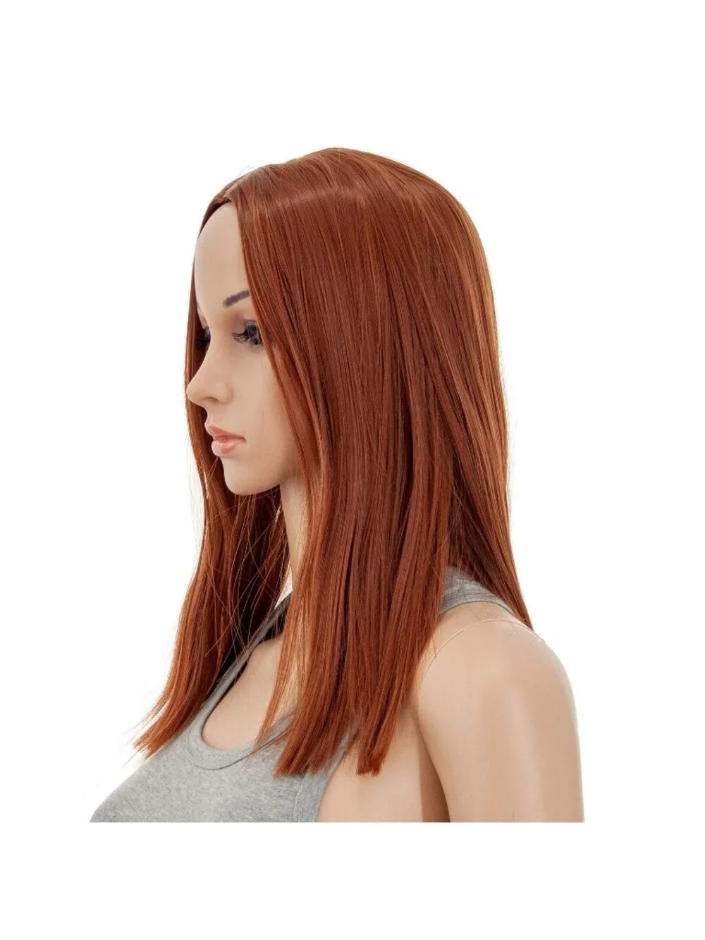 Women's 14 Inch Dark Copper Red Wig Short Straight Middle Part Synthetic Heat